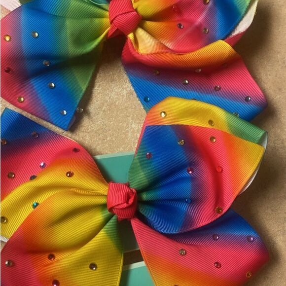 New! (2) RHINESTONE RAINBOW Hair Bow - Picture 1 of 5